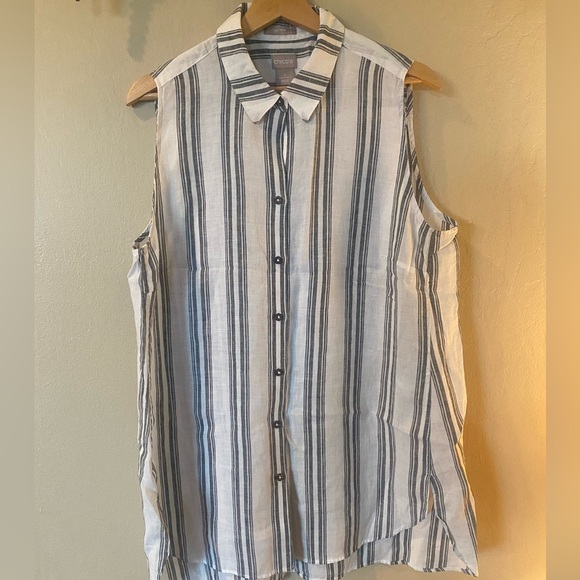 Chico's Sleeveless Button Down Striped Top - Gray and White - Picture 5 of 5